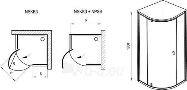 Semicircural shower Ravak Nexty, NSKK3-90 juodas+Transparent paveikslėlis 5 iš 5