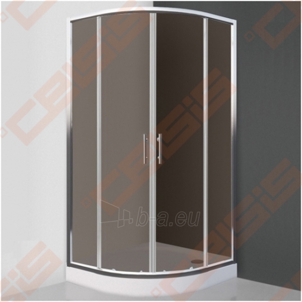 Pusapvalė dušo kabina SANIPRO COFE 80x80 su dviejų elementų slankiojančiomis durimis bei brilliant spalvos profiliu ir tamsintu stiklu paveikslėlis 1 iš 5