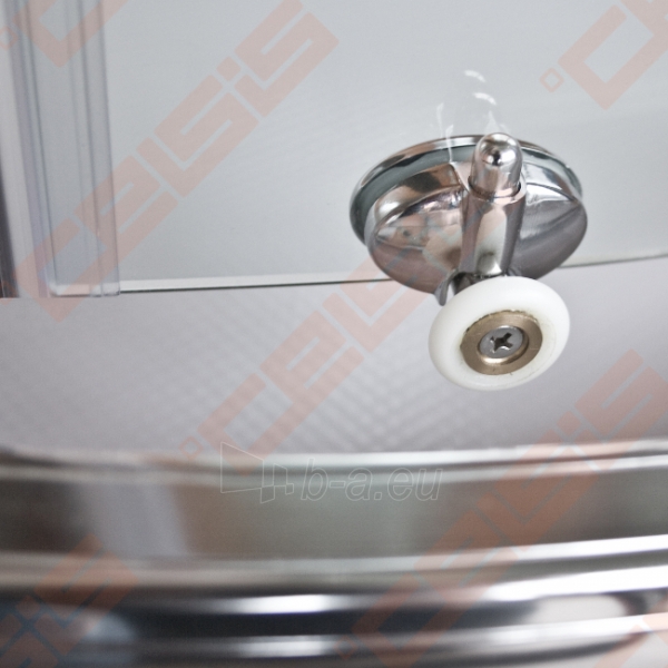 Pusapvalė dušo kabina SANIPRO HGR2/900 su dviejų elementų slankiojančiomis durimisbei brilliant spalvos profiliu ir matiniu stiklu paveikslėlis 5 iš 5