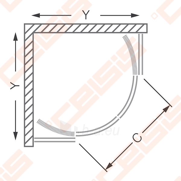 Semicircural shower SANIPRO HGRD2/800 su dviejų elementų slankiojančiomis durimis bei brilliant spalvos profiliu ir clear glass paveikslėlis 2 iš 5