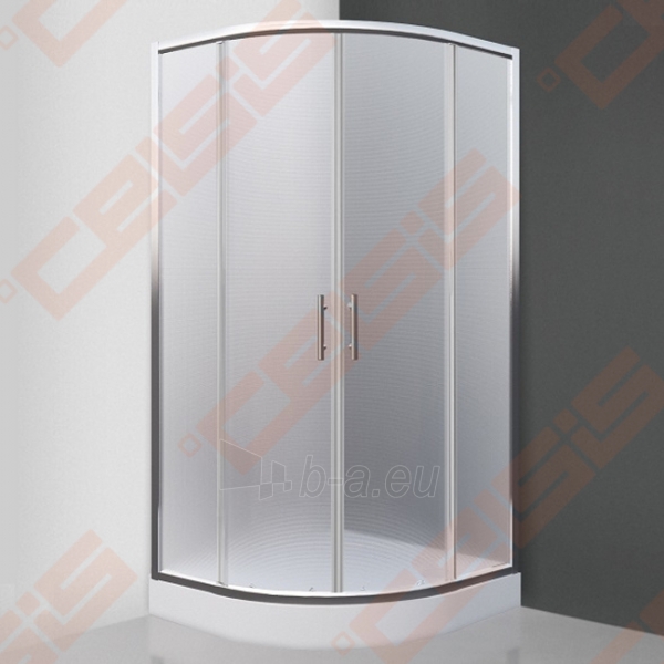 Pusapvalė dušo kabina SANIPRO Houston Neo 90x90 su dviejų elementų slankiojančiomis durimisbei brilliant spalvos profiliu ir matiniu stiklu paveikslėlis 1 iš 5