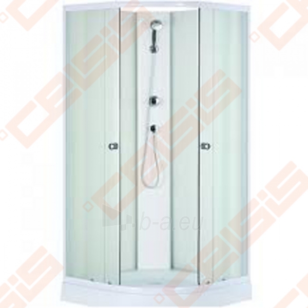 Pusapvalis dušo boksas SANIPRO Europa 90x90 su baltos spalvos profiliu ir matiniu stiklu paveikslėlis 1 iš 1