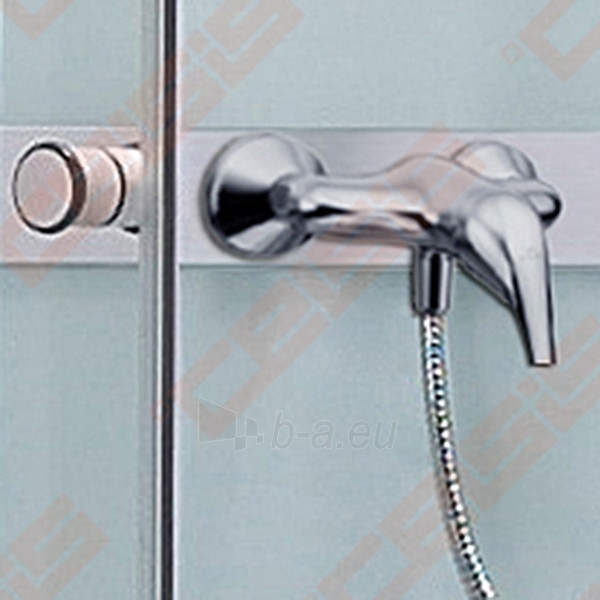 Pusapvalis dušo boksas SANIPRO Simple 90x90 su padėklu ir sifonu, su baltos spalvos profiliu ir clear glass paveikslėlis 4 iš 4