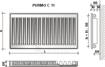 Radiatorius PURMO C 11 900-1400, pajungimas šone paveikslėlis 4 iš 4