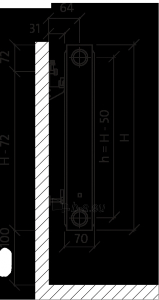 Radiatorius PURMO C 21s 550-1000, pajungimas šone paveikslėlis 6 iš 7