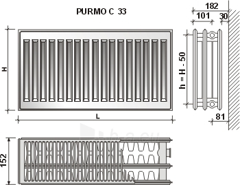 Radiatorius PURMO C 33 300-1400, pajungimas šone paveikslėlis 3 iš 4