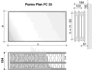 Radiator PURMO FC 33 300-600, subjugation on the side paveikslėlis 3 iš 4