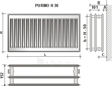 Pадиатор PURMO H 30 500-1800, Подключение на стороне paveikslėlis 3 iš 8