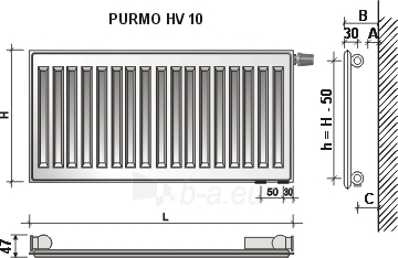 Radiatorius PURMO HV 10 500-800, pajungimas apačioje paveikslėlis 3 iš 8