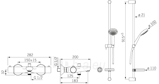 SAFIRA termostatinis vonios ir dušo maišytuvai su dušo komplektu L 900 paveikslėlis 2 iš 2