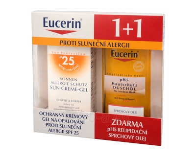 Saulės kremas Eucerin Protective Cream Gel lotion against sun allergy SPF 25 + lipid-replenishing shower oil for sensitive skin pH5 FREE paveikslėlis 1 iš 1