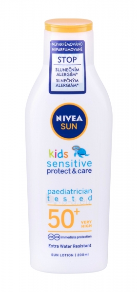 Saulės kremas Nivea Sun Kids Protect & Sensitive Sun Lotion SPF50 Cosmetic 200ml paveikslėlis 1 iš 1