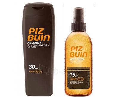 Saulės kremas Piz Buin Set Sun Protection Allergy Milk SPF 30 + Transparent solar spray on damp skin Wet Skin SPF 15 Free paveikslėlis 1 iš 1