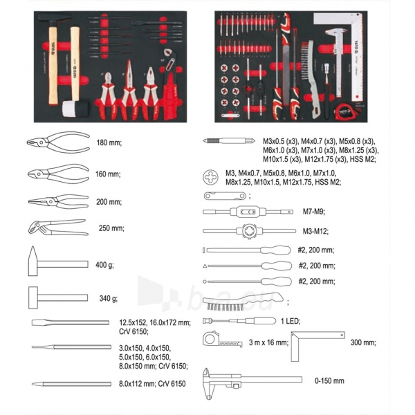 Serviso įrankių spintelė, 7 stalčiai, (211 vnt.) YATO paveikslėlis 3 iš 9