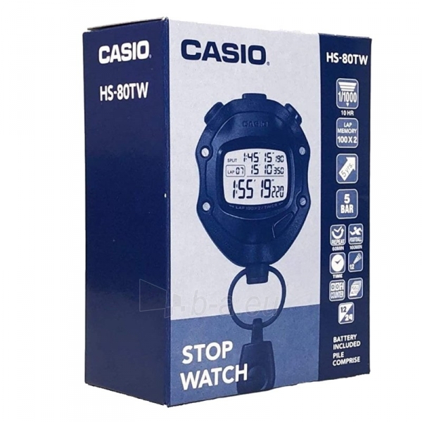Sportinis laikrodis Casio Digital Black Stopwatch HS-80TW-1EF paveikslėlis 2 iš 5