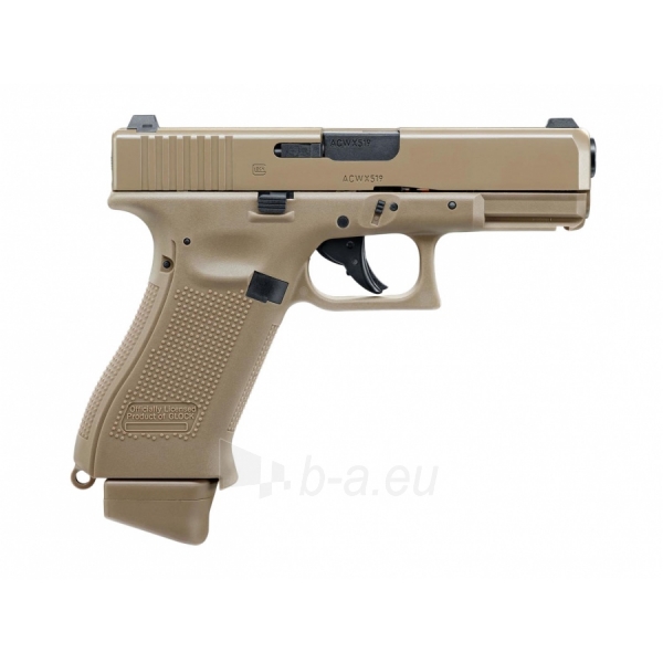 Šratasvydžio pistoletas AEG Glock 19X Blow back, 6 mm coyote CO2 Umarex 2.6435 paveikslėlis 1 iš 1