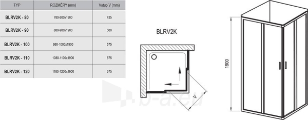 Stačiakampės dušo kabinos sienelė Ravak Blix, BLRV2K-80, satinas+stiklas Grape paveikslėlis 2 iš 2