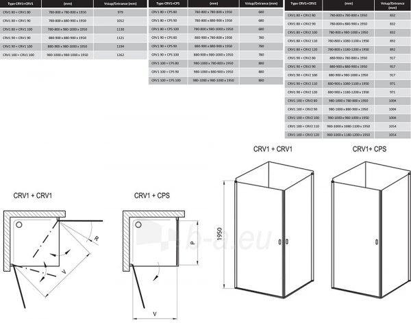 Stačiakampės dušo kabinos sienelė Ravak Chrome, CRV1-90, balta+stiklas Transparent paveikslėlis 2 iš 3
