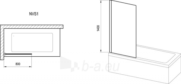 Stacionari vonios sienelė Ravak Nexty, NVS1-80 juodas+Transparent paveikslėlis 2 iš 2