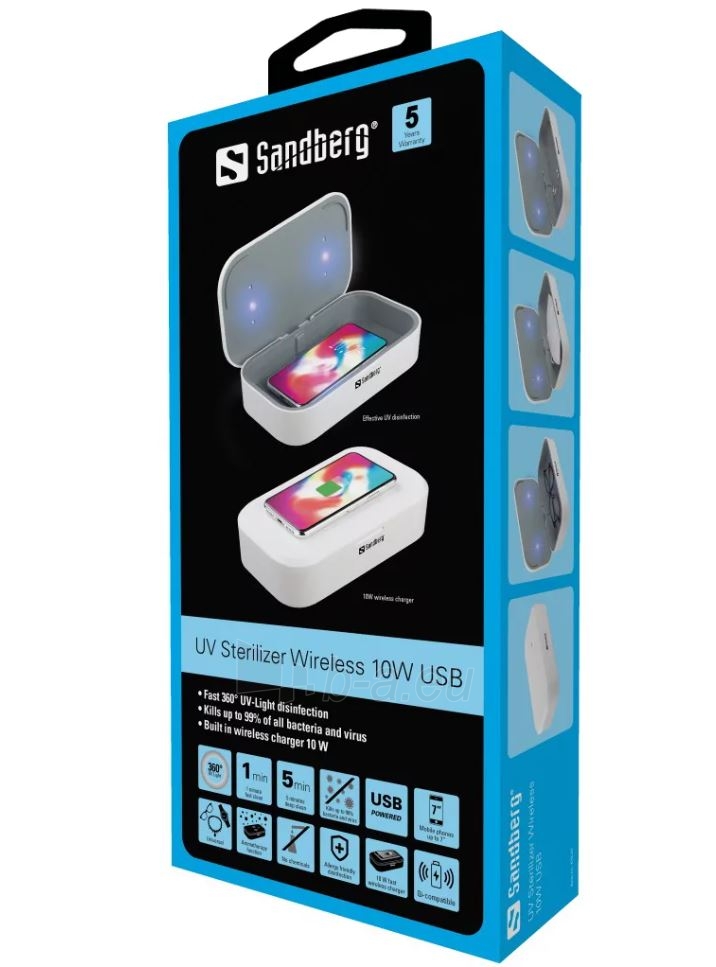Sterilizatorius Sandberg 470-31 UV Sterilizer Wireless 10W USB paveikslėlis 7 iš 7