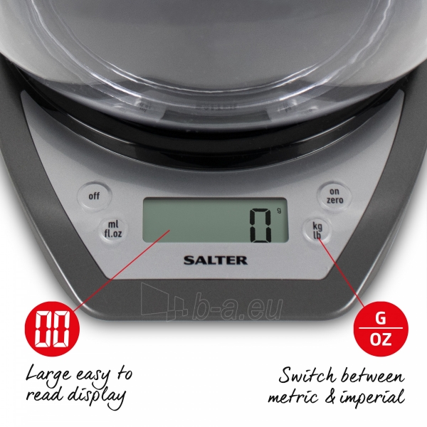 Svarstyklės Salter 1024 SVDR14 Electronic Kitchen Scales with Dual Pour Mixing Bowl silver paveikslėlis 3 iš 5