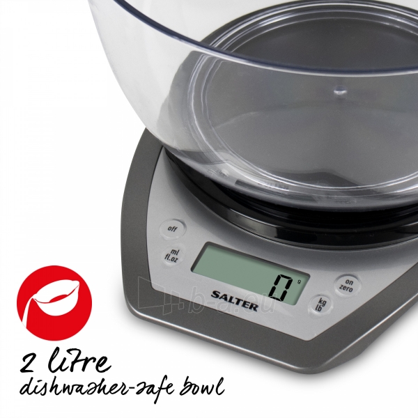 Svarstyklės Salter 1024 SVDR14 Electronic Kitchen Scales with Dual Pour Mixing Bowl silver paveikslėlis 4 iš 5