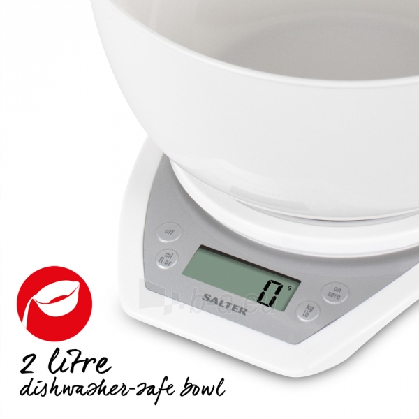 Svarstyklės Salter 1024 WHDR14 Digital Kitchen Scales with Dual Pour Mixing Bowl white paveikslėlis 4 iš 6