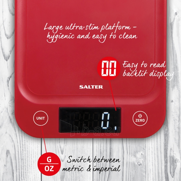 Svarstyklės Salter 1067 RDDRA Digital Kitchen Scale, 5kg Capacity red paveikslėlis 6 iš 6