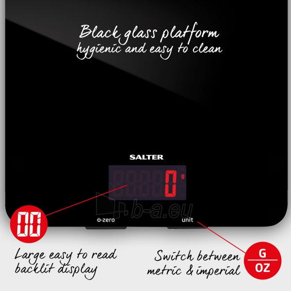 Svarstyklės Salter 1150 BKDR 5kg Glass Electronic Kitchen Scales - Black paveikslėlis 4 iš 6
