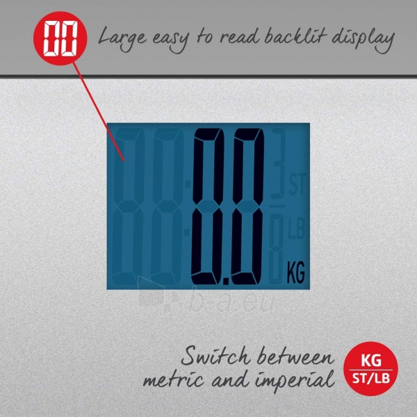 Svarstyklės Salter 9075 SVGL3R Max Electronic Digital Bathroom Scales - Silver paveikslėlis 3 iš 4