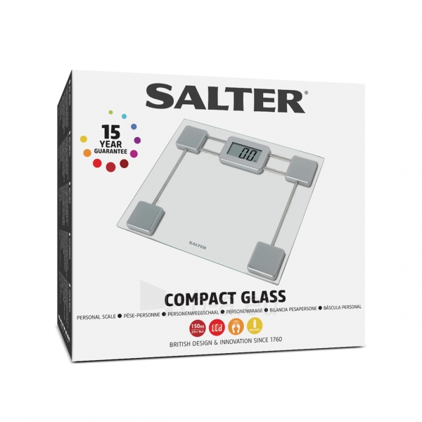 Svarstyklės Salter 9081 SV3R Toughened Glass Compact Electronic Bathroom Scale paveikslėlis 7 iš 7