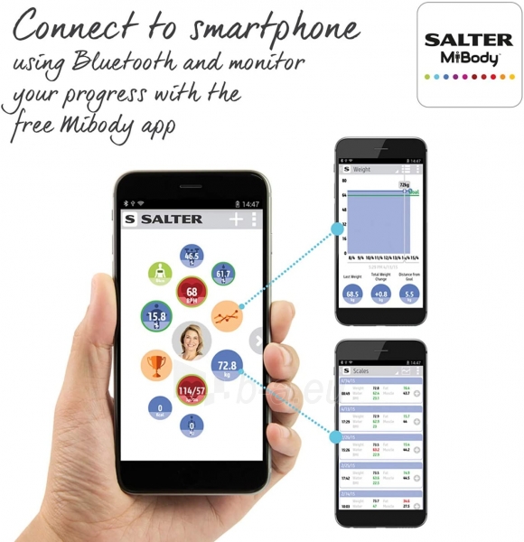 Svarstyklės Salter 9192 WH3R Salter Curve Bluetooth Smart Analyser Bathroom Scale white paveikslėlis 3 iš 6