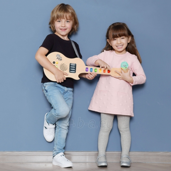 Šviečianti elektrinė medinė gitara vaikams paveikslėlis 3 iš 6