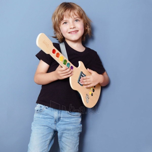 Šviečianti elektrinė medinė gitara vaikams paveikslėlis 4 iš 6