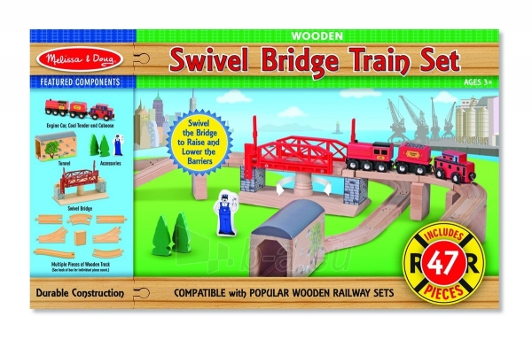 Traukinukas Melissa & Doug Swivel Bridge Train Set paveikslėlis 1 iš 2