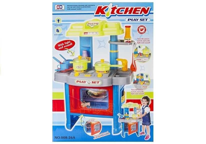 Vaikiška virtuvė su priedais, mėlyna, 60x27x41 paveikslėlis 6 iš 6
