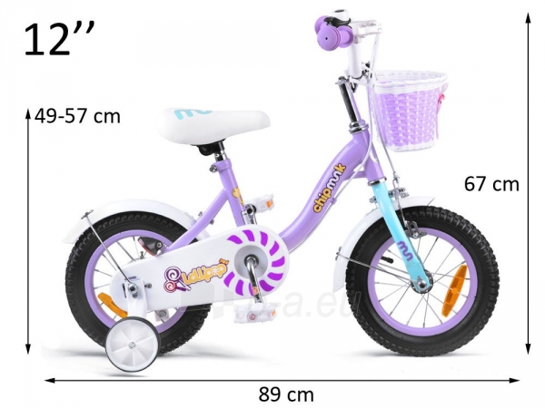 Vaikiškas dviratis "Royal Baby Girls Chipmunk MM 12", violetinis Paveikslėlis 6 iš 12 310820248655