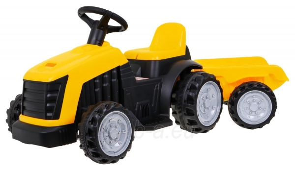 Vaikiškas elektrinis traktorius su priekaba, geltonas paveikslėlis 1 iš 6