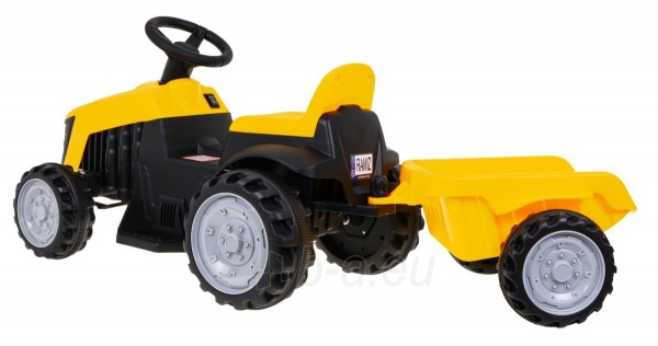 Vaikiškas elektrinis traktorius su priekaba, geltonas paveikslėlis 3 iš 6