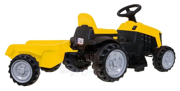 Vaikiškas elektrinis traktorius su priekaba, geltonas paveikslėlis 4 iš 6
