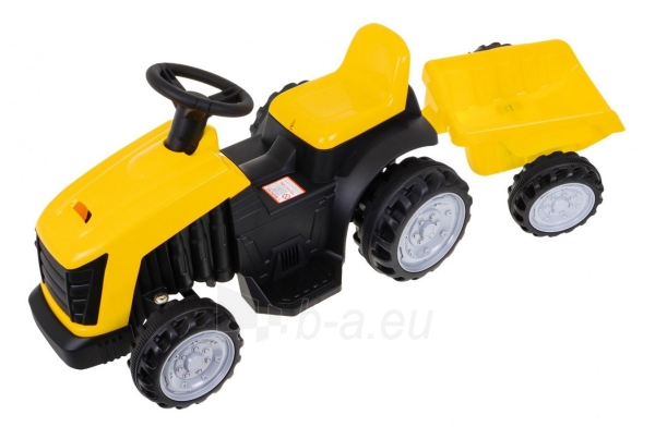 Vaikiškas elektrinis traktorius su priekaba, geltonas paveikslėlis 5 iš 6