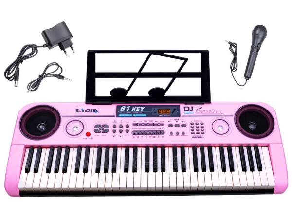 Vaikiškas pianinas su 61 klavišu ir mikrofonu, rožinis paveikslėlis 2 iš 10