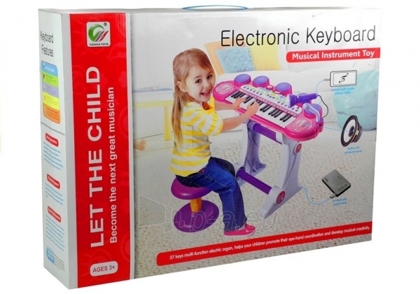Vaikiškas pianinas su mikrofonu ir kėdute, rožinis paveikslėlis 13 iš 16