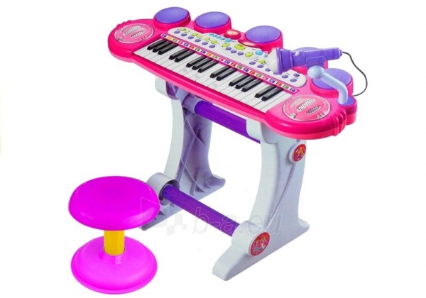 Vaikiškas pianinas su mikrofonu ir kėdute, rožinis paveikslėlis 12 iš 16
