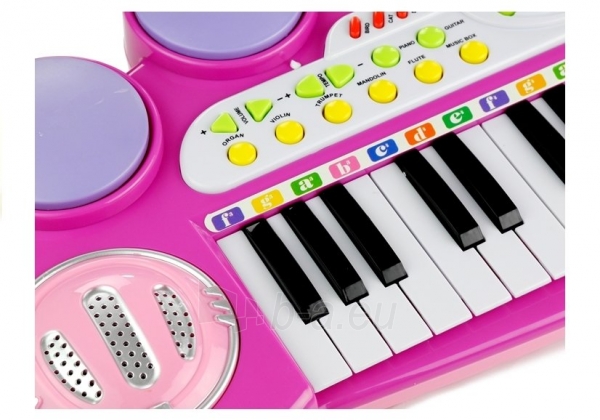 Vaikiškas pianinas su mikrofonu ir kėdute, rožinis paveikslėlis 10 iš 16