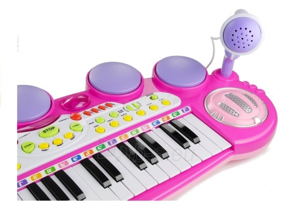 Vaikiškas pianinas su mikrofonu ir kėdute, rožinis paveikslėlis 9 iš 16