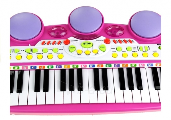 Vaikiškas pianinas su mikrofonu ir kėdute, rožinis paveikslėlis 5 iš 16