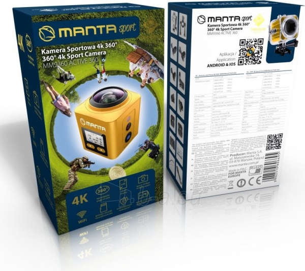 Vaizdo kamera Manta MM9360 360-Degree 4K Sport Camera paveikslėlis 3 iš 4