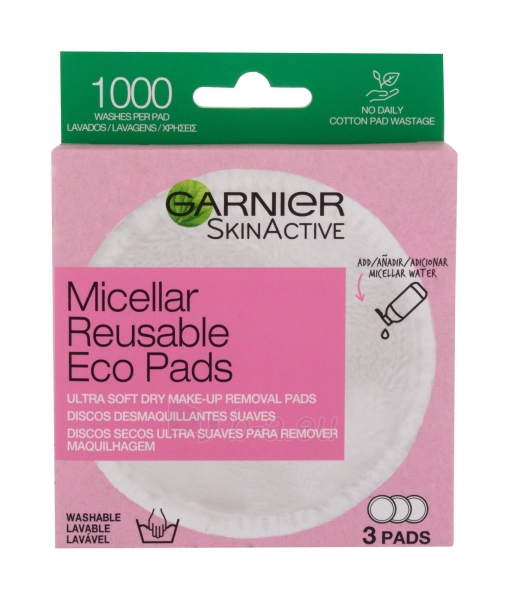 Valomosios servetėlės Garnier SkinActive Micellar Reusable Eco Pads 3vnt paveikslėlis 1 iš 1