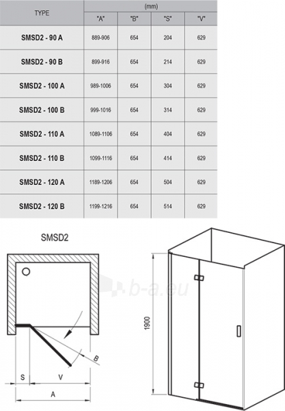 Varstomos dušo durys Ravak SmartLine, SMSD2-100, (B) L chromas+stiklas Transparent paveikslėlis 5 iš 5